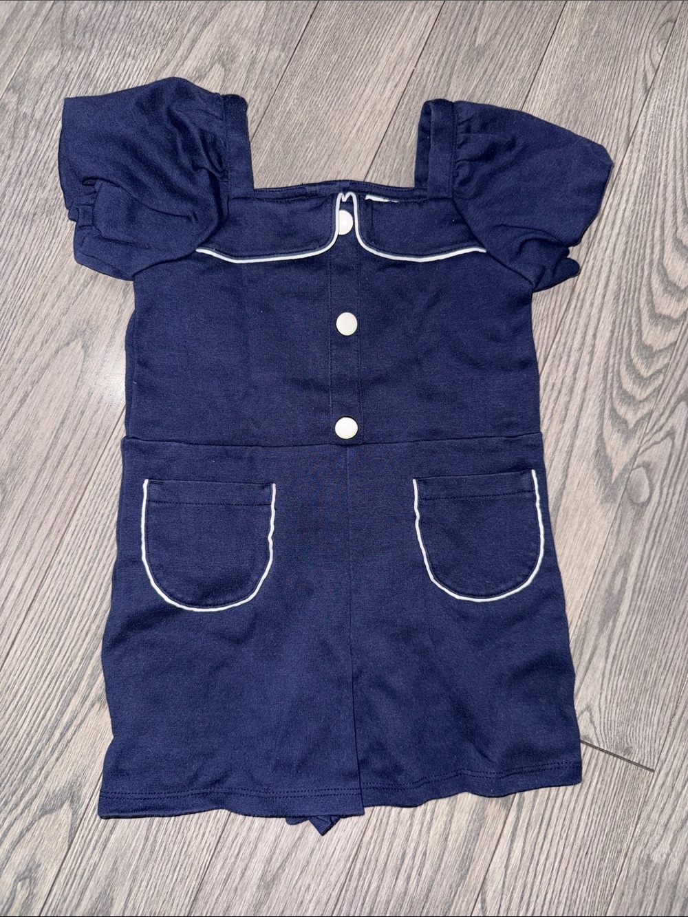 Janie and Jack Navy Romper with White Piping
